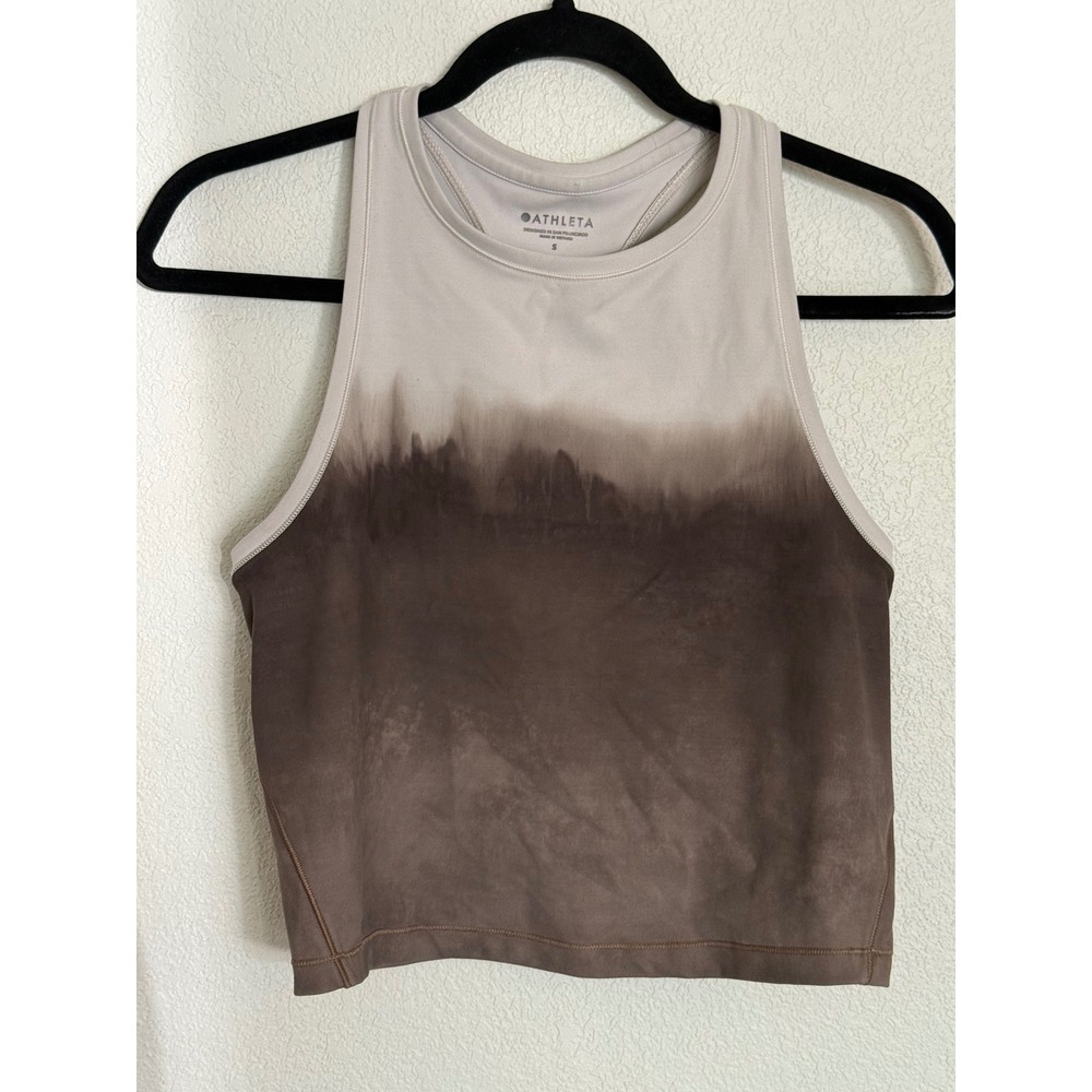 Athleta Women Brown Tan Dip Dye Ombre Racerback Crop Tank Top Shelf Bra Small